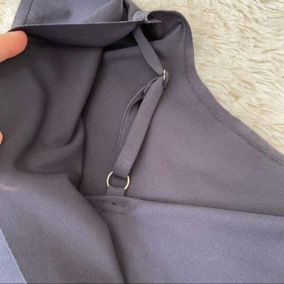 Slate Gray Draped Front Raw Edge Sheath Dress - Picture 11 of 11